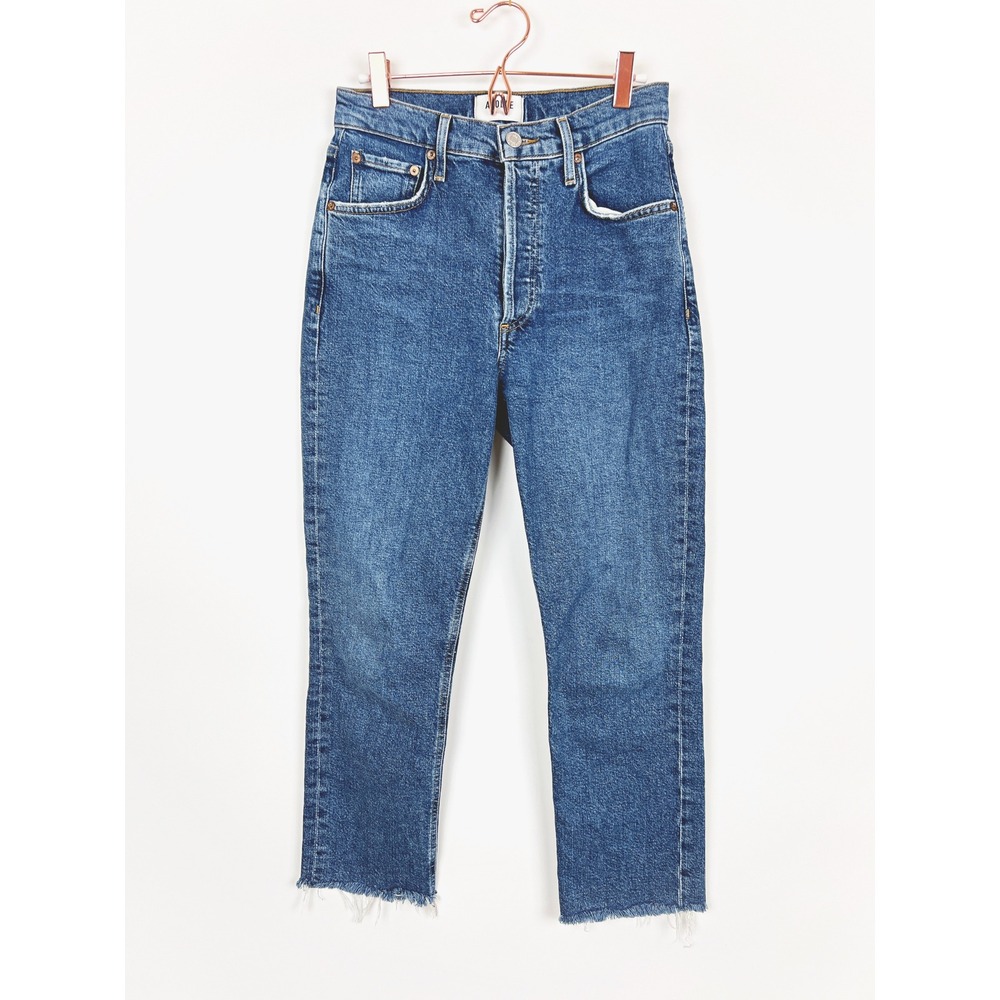 AGOLDE Riley High Rise Straight Organic Cotton Crop Jeans Raw Hem 25